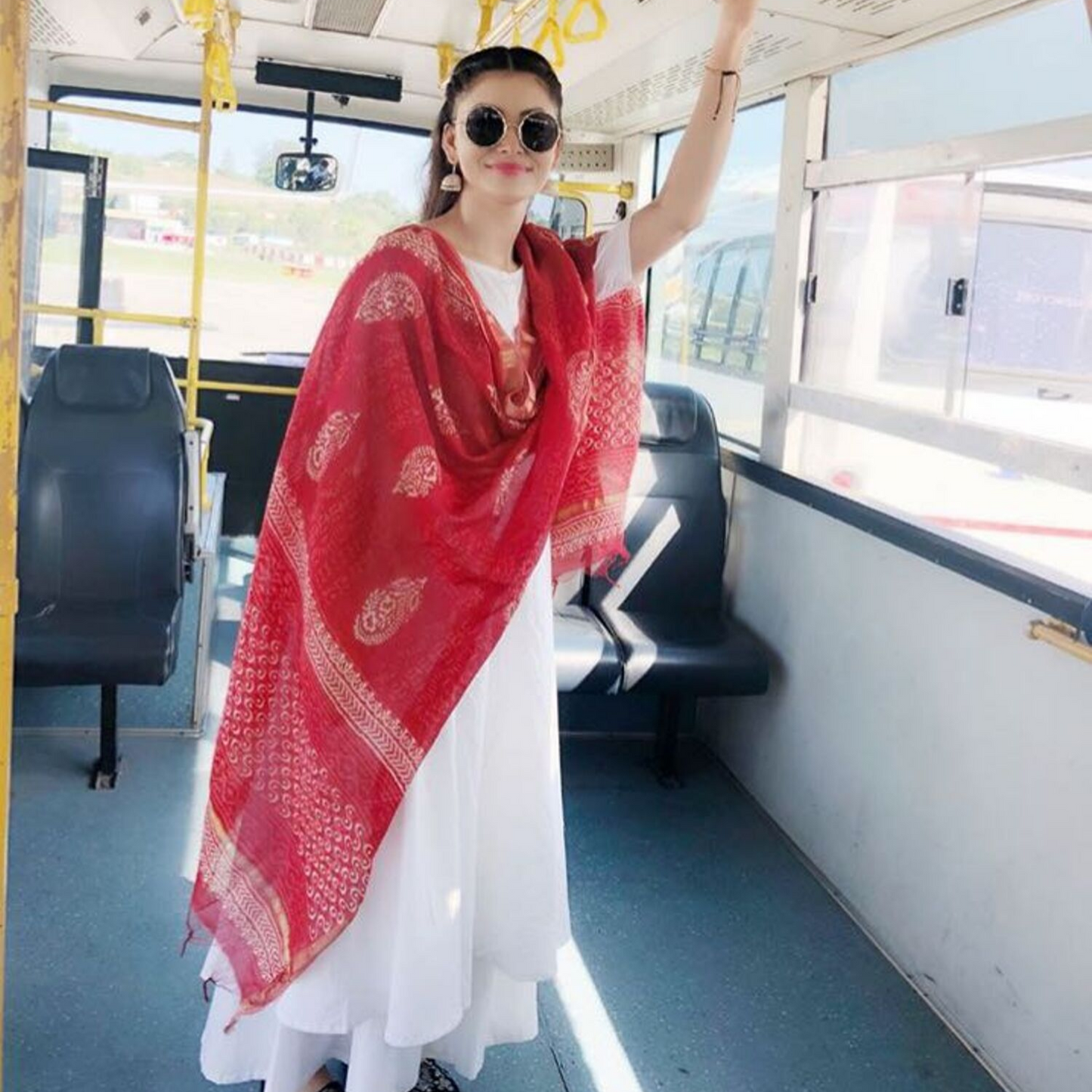 Ivory Suit Set With Red Dupatta