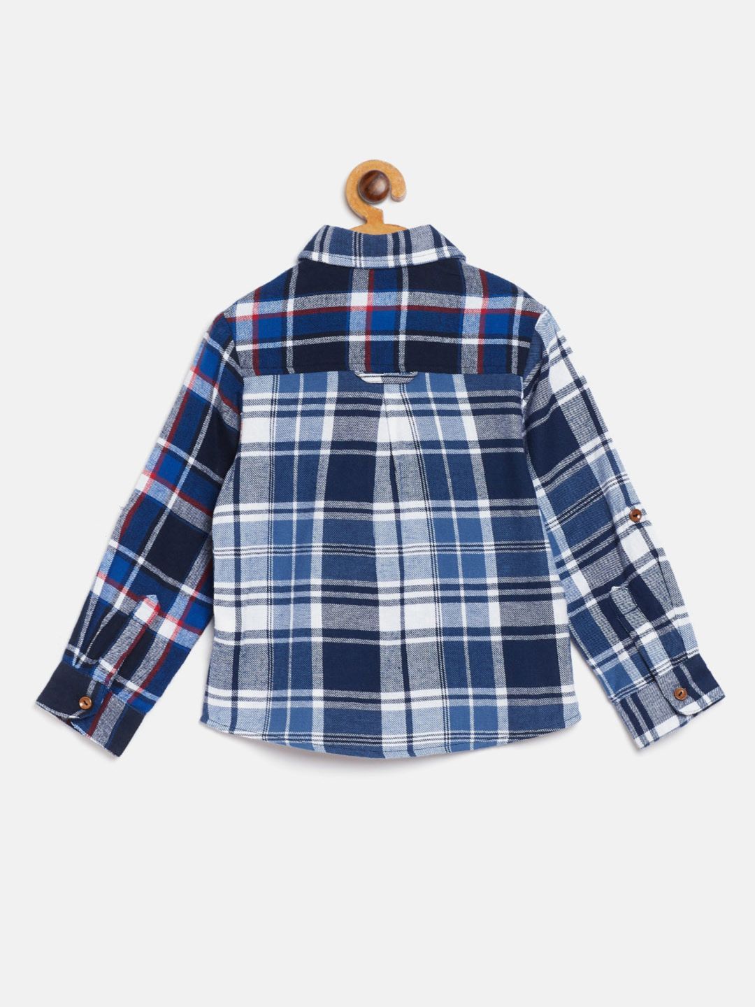 Boys Blue & White Regular Fit Checked Casual Shirt