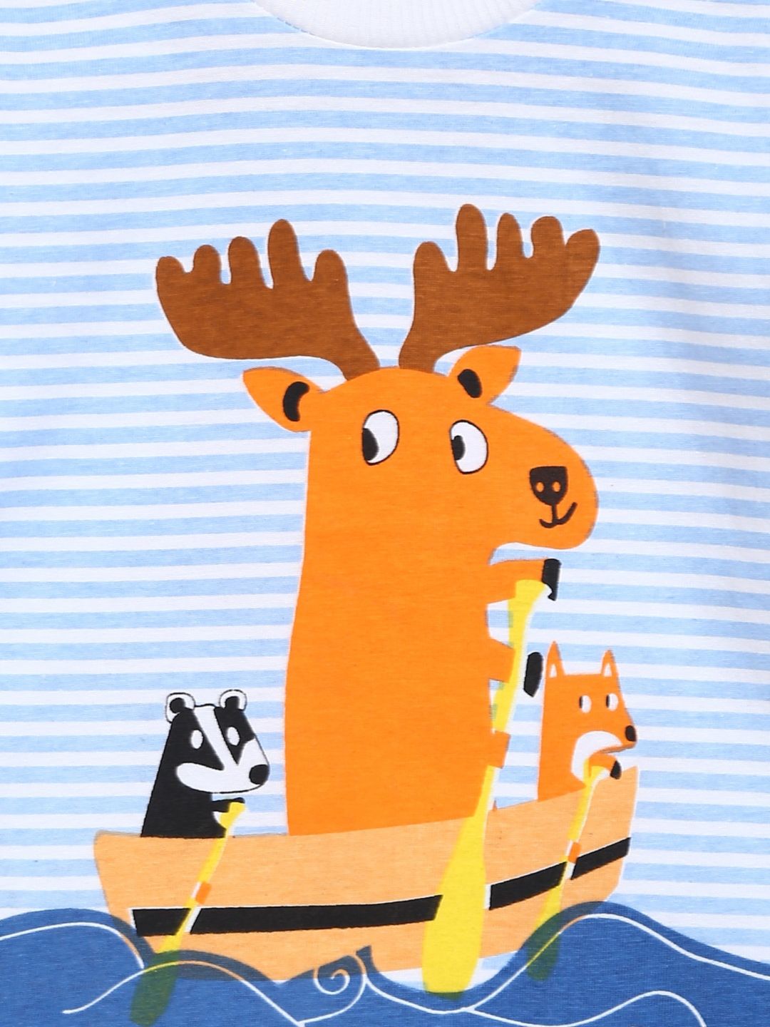 Boys Blue & White Printed Round Neck T-shirt