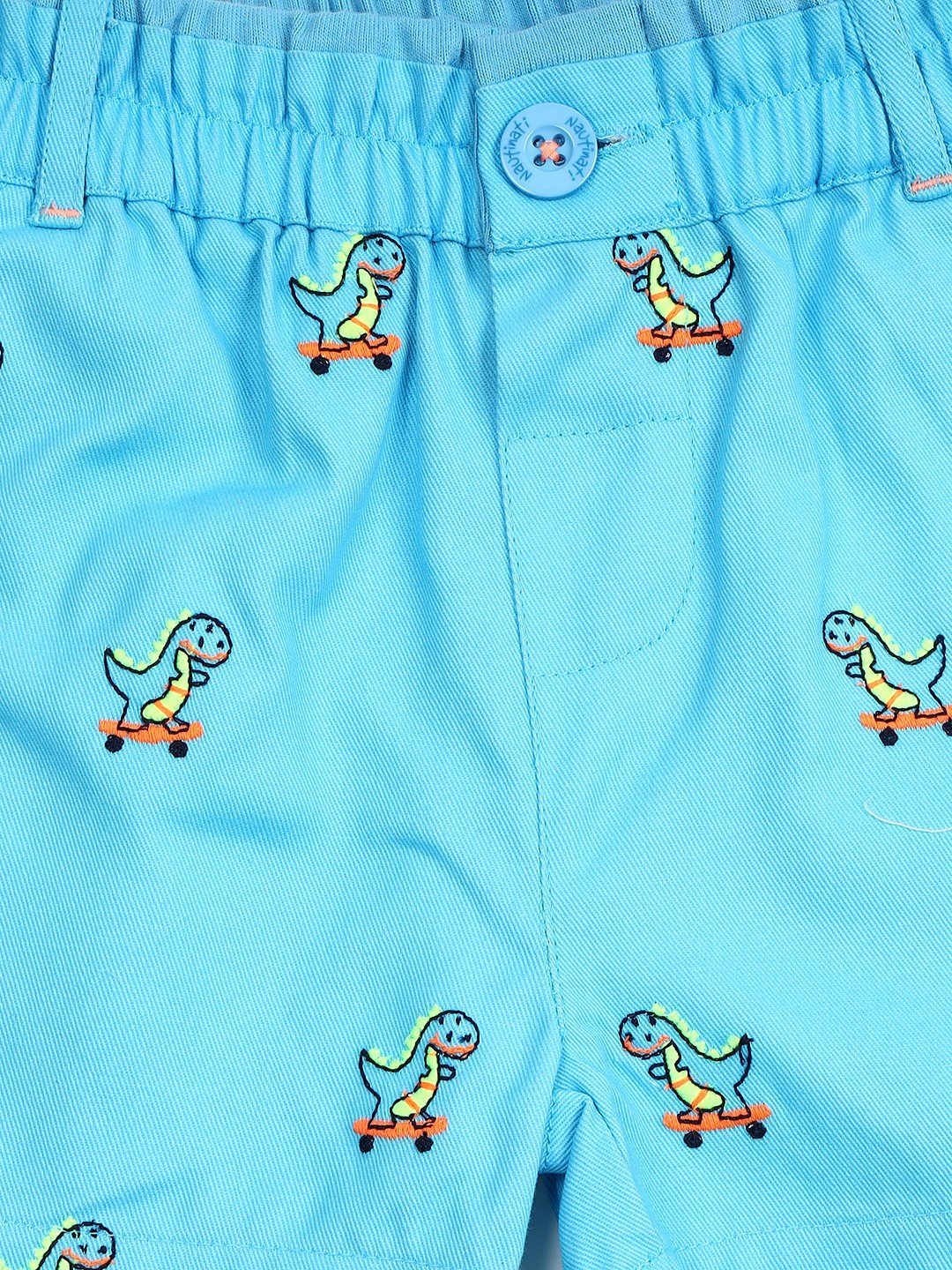 Boys Blue Colored Embroidered Shorts