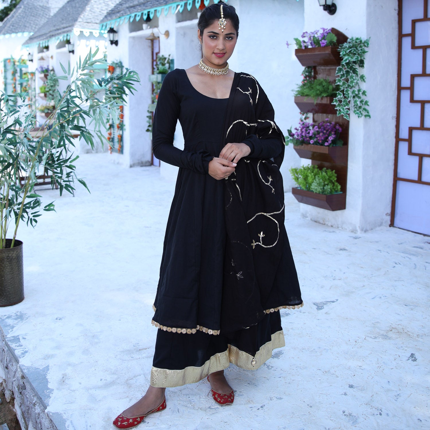 Black Embroidered Dupatta Suit Set