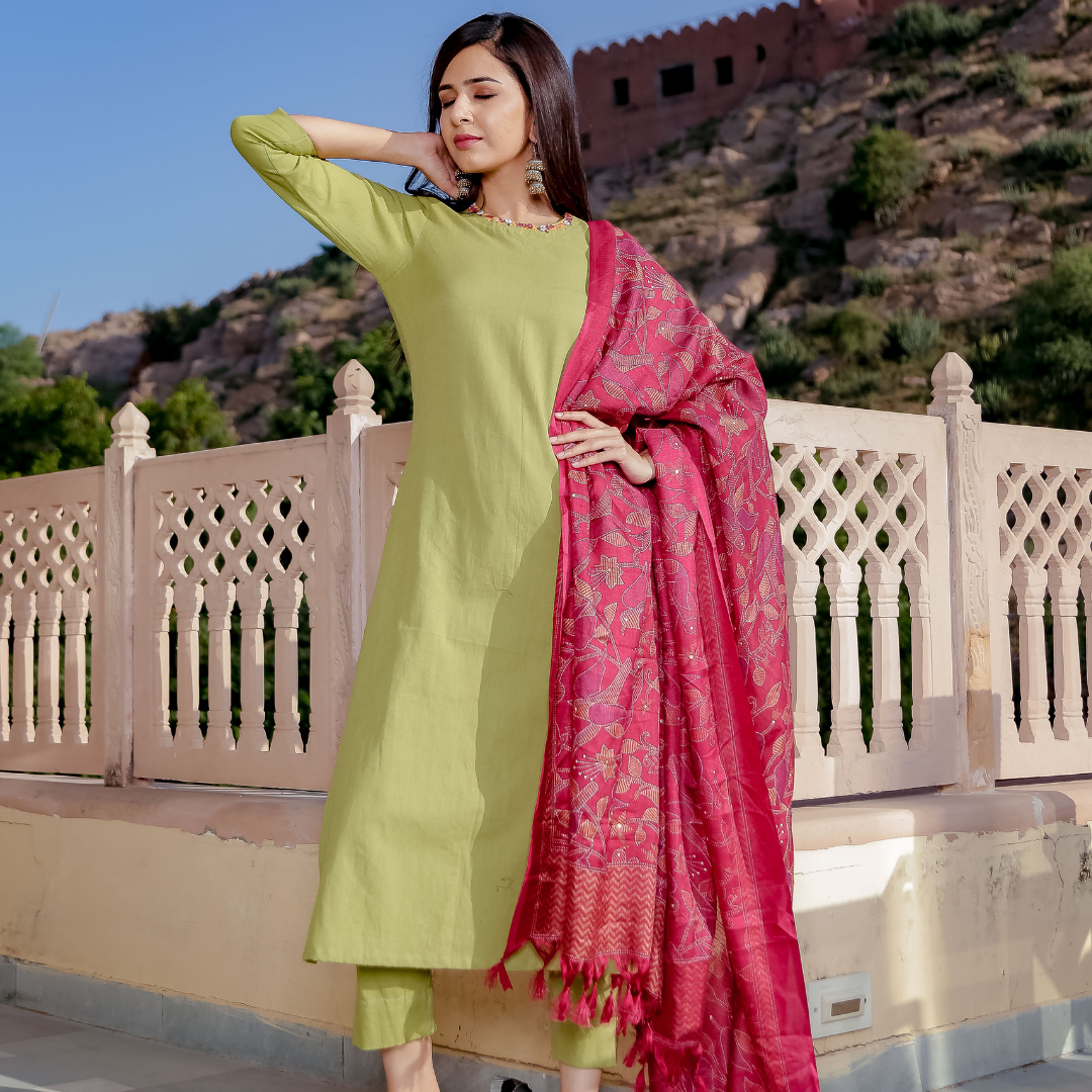 Green Embroidered Suit Set