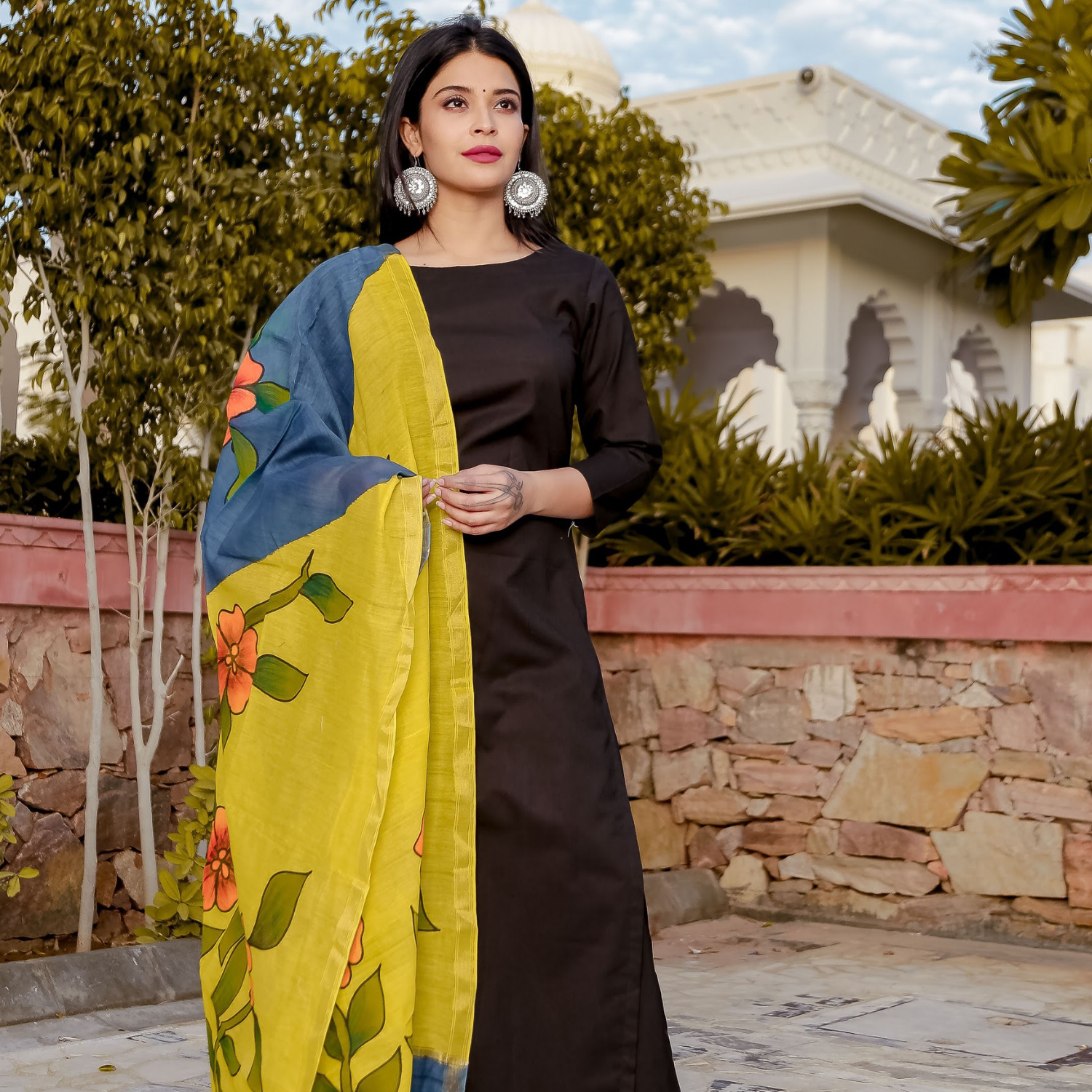 Black Culotte With Hand Painted Dupatta