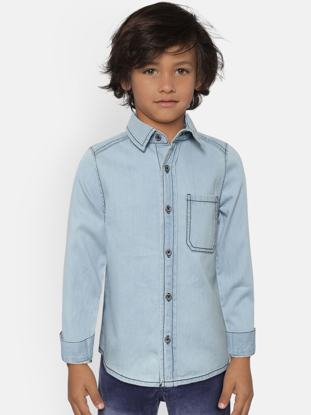 Boys Blue Coloured Solid Shirt