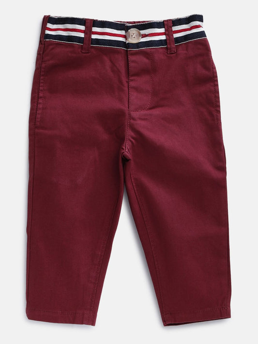Boys Burgundy Regular Fit Solid Trousers