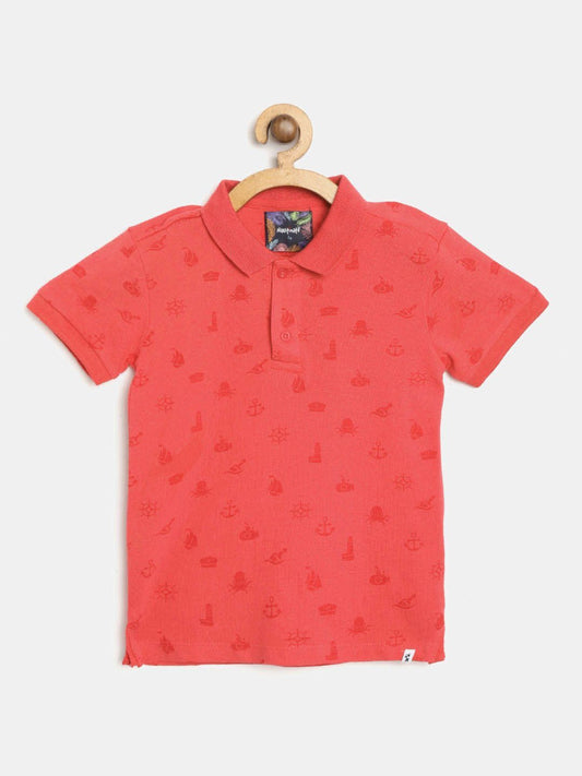 Boys Coral Coloured Printed Tshirt