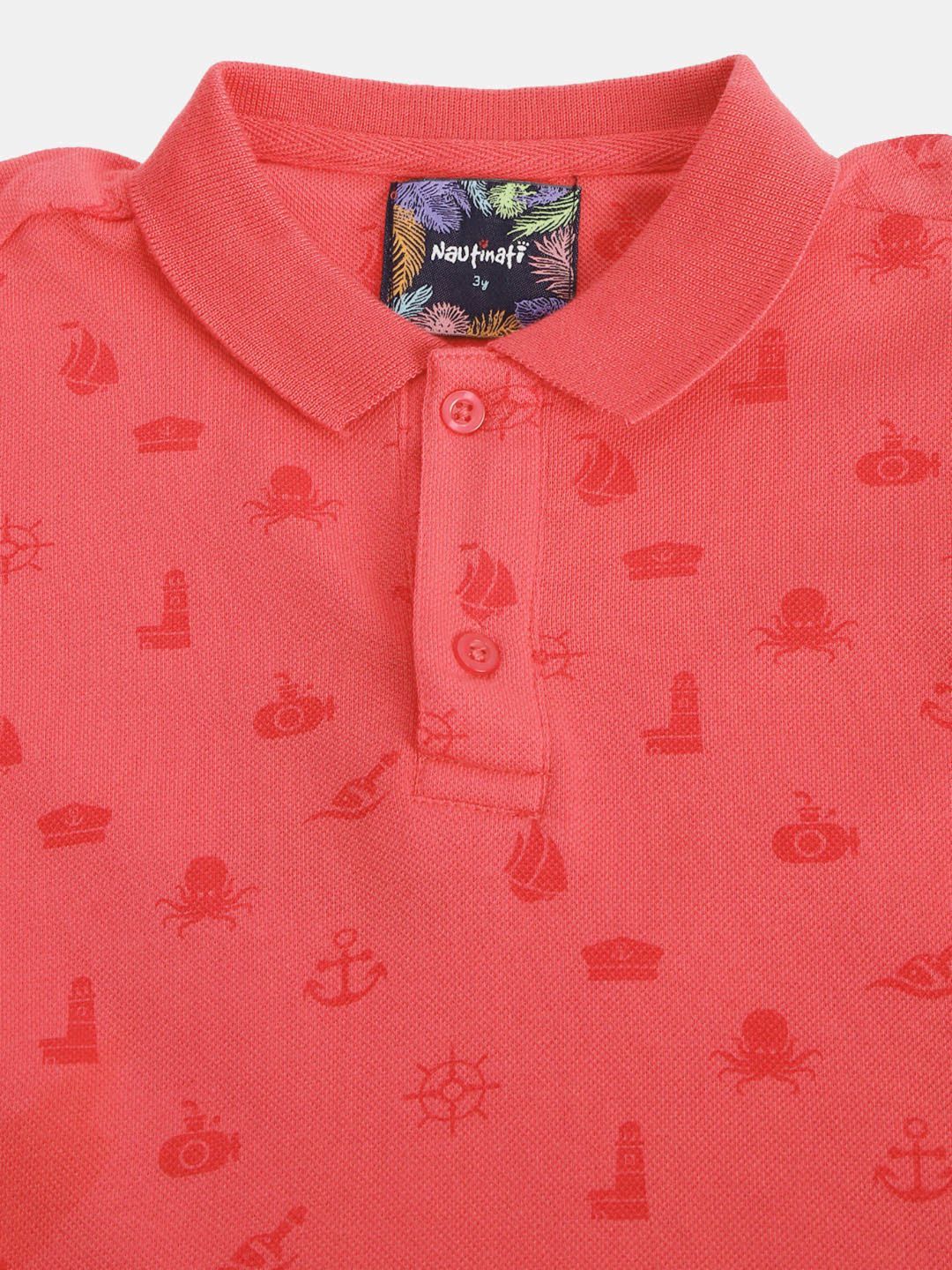 Boys Coral Coloured Printed Tshirt