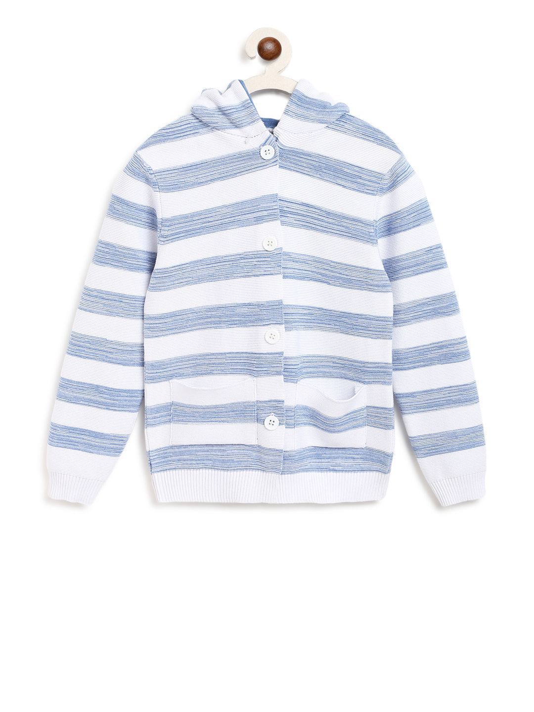 Boys Blue & White Colored Striped Casual Sweater