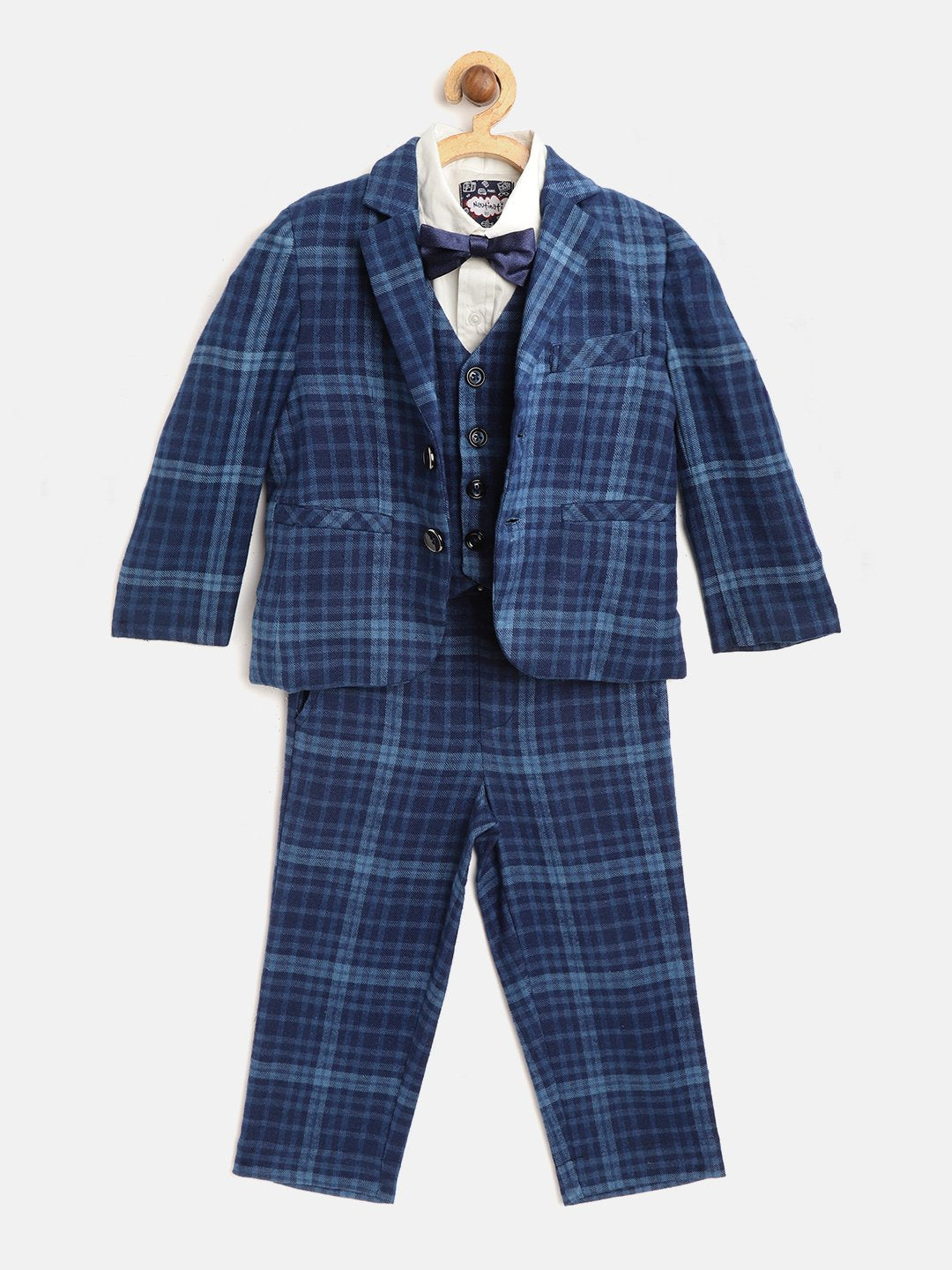 Boys Blue-White Coloured Solid Boys Set