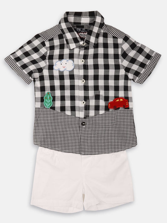 Boys Black-White Colored Checkered Clothing Set