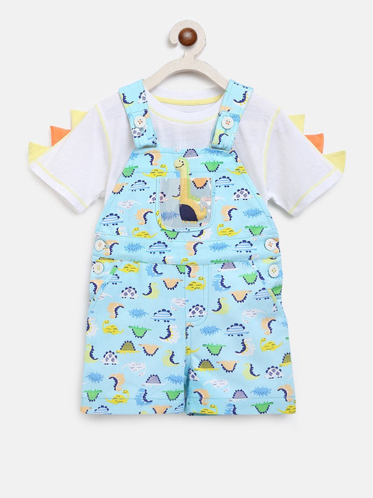 Boys Blue Colored Printed Casual Dungaree