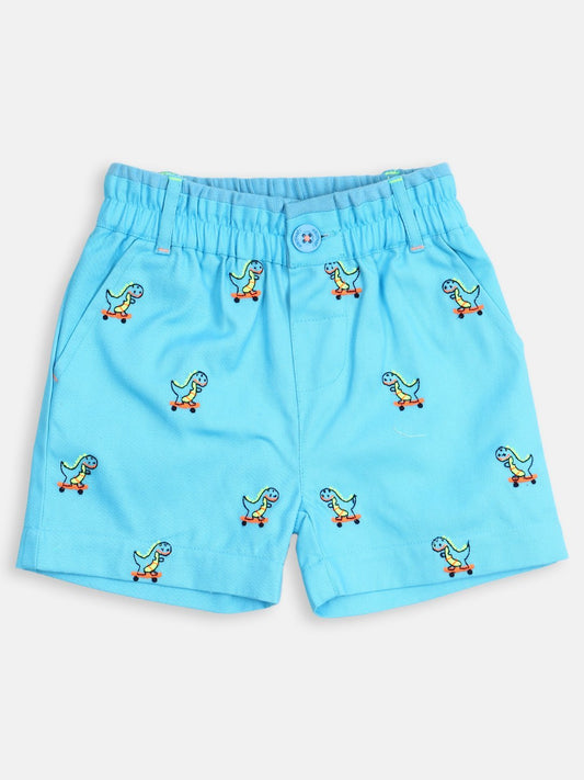 Boys Blue Colored Embroidered Shorts
