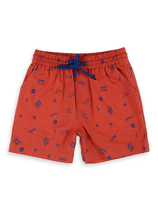 Boys Coral Colored Printed Shorts