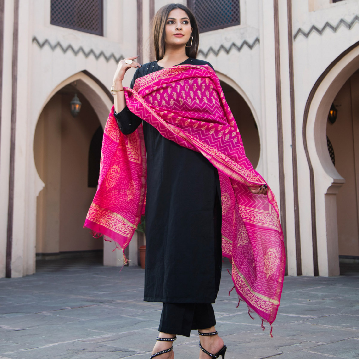 Black With Beads With Dupatta